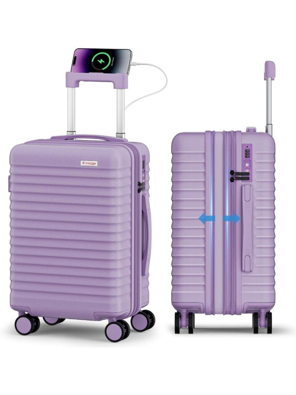Expandable 20" Hard Shell Carry-On Luggage Suitcase - Stylish Purple Travel Bag